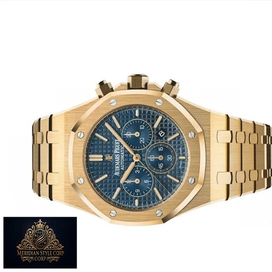 Audemars Piguet Blue Dial Yellow Gold Replica side view white background