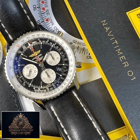 Breitling Navitimer Black Dial & Leather Bracelet Replica