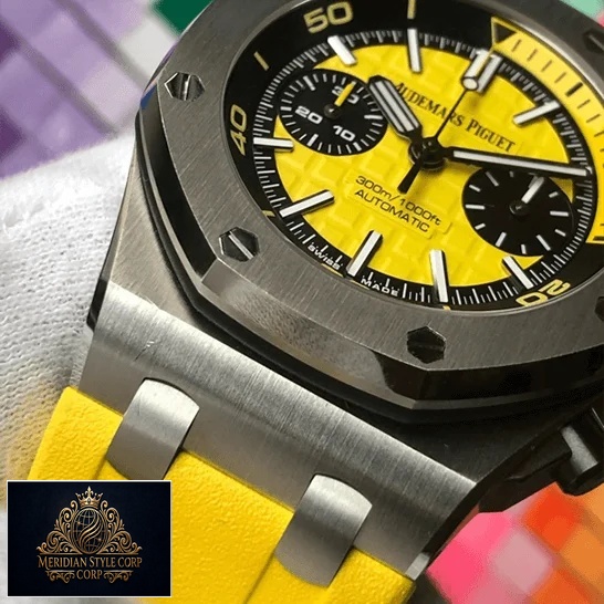 Audemars Piguet Royal Oak Yellow Dial Steel Bezel Replica on the hand