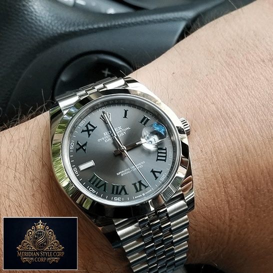 Rolex Datejust II Perpetual Grey Roman Dial 126300-0014 Jubilee Replica on his arm