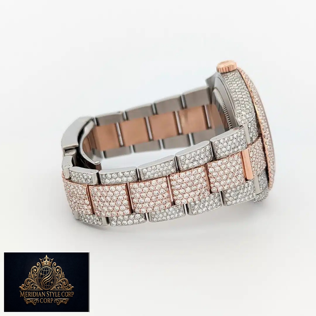 Rolex Datejust 126303 Replica two-tone Oyster watch with a fully iced-out design