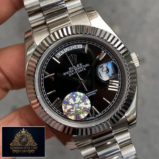 Rolex Day Date II Presidential 218239 Black Roman Dial Silver Jubilee Replica