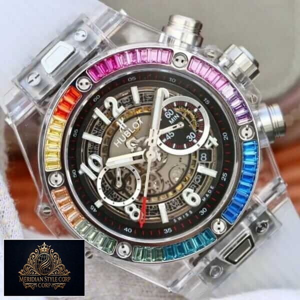 Hublot Big Bang Rainbow Bezel Black Dial Replica on the hand