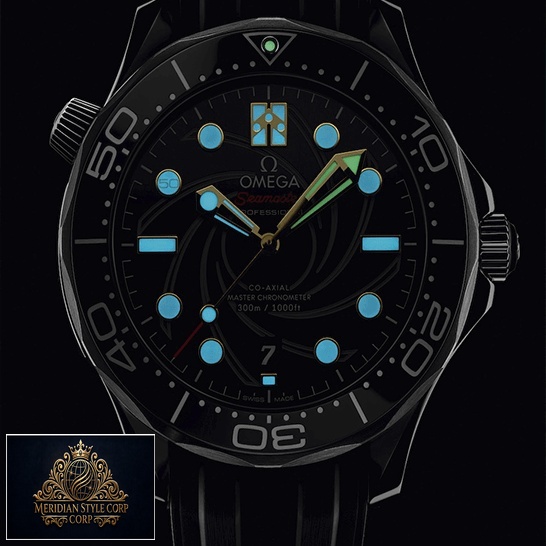 Omega Seamaster Black Crown / Push Button Replica dial phosphor