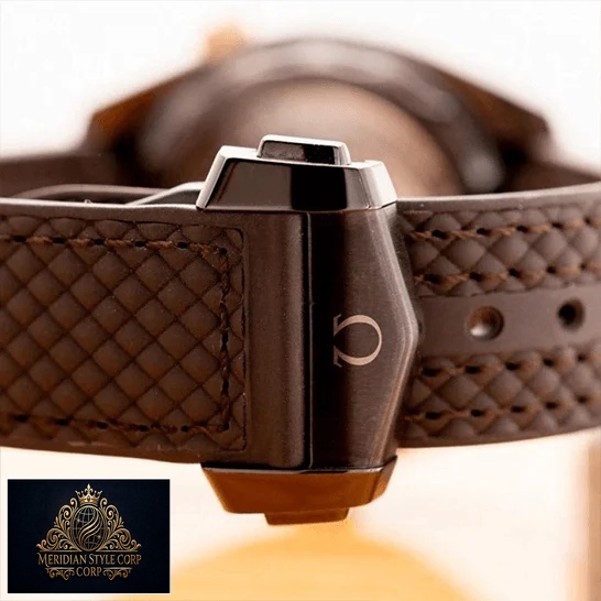 Omega Seamaster Leather Brown Bracelet Replica stainless steel closed clasp