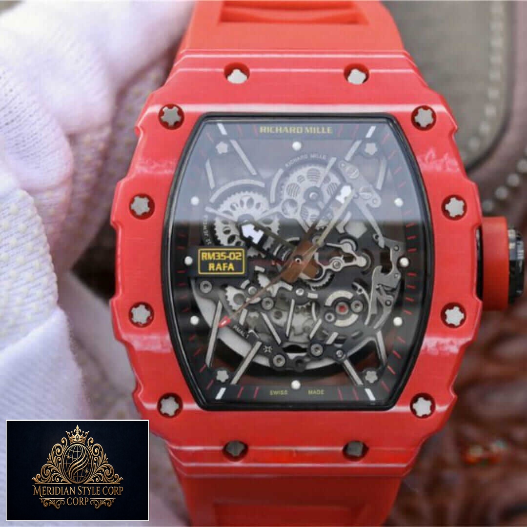 Richard Milee RM35-02 RAFA Red Bracelet Black Dial Replica on the hand
