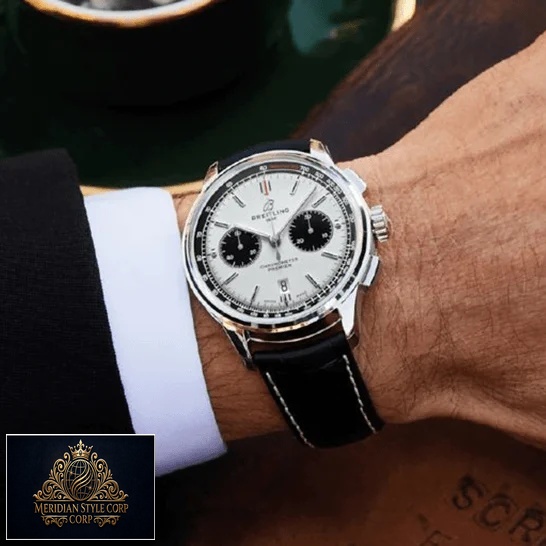 Breitling AB0118221G1P1 Black Leather Bracelet Replica on the man wrist