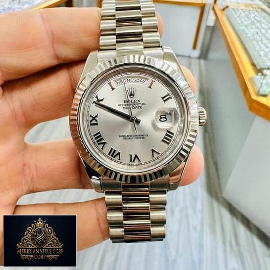 Rolex Day-Date II white 218239 replica in the jewellery shop