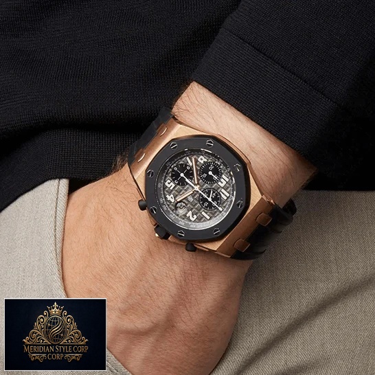 Audemars Piguet Black Dial Gold Case Replica on the man wrist