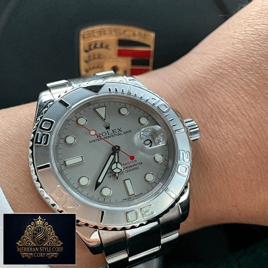 Rolex 116622PLSO Platinum Dial Steel Replica porsche in the background