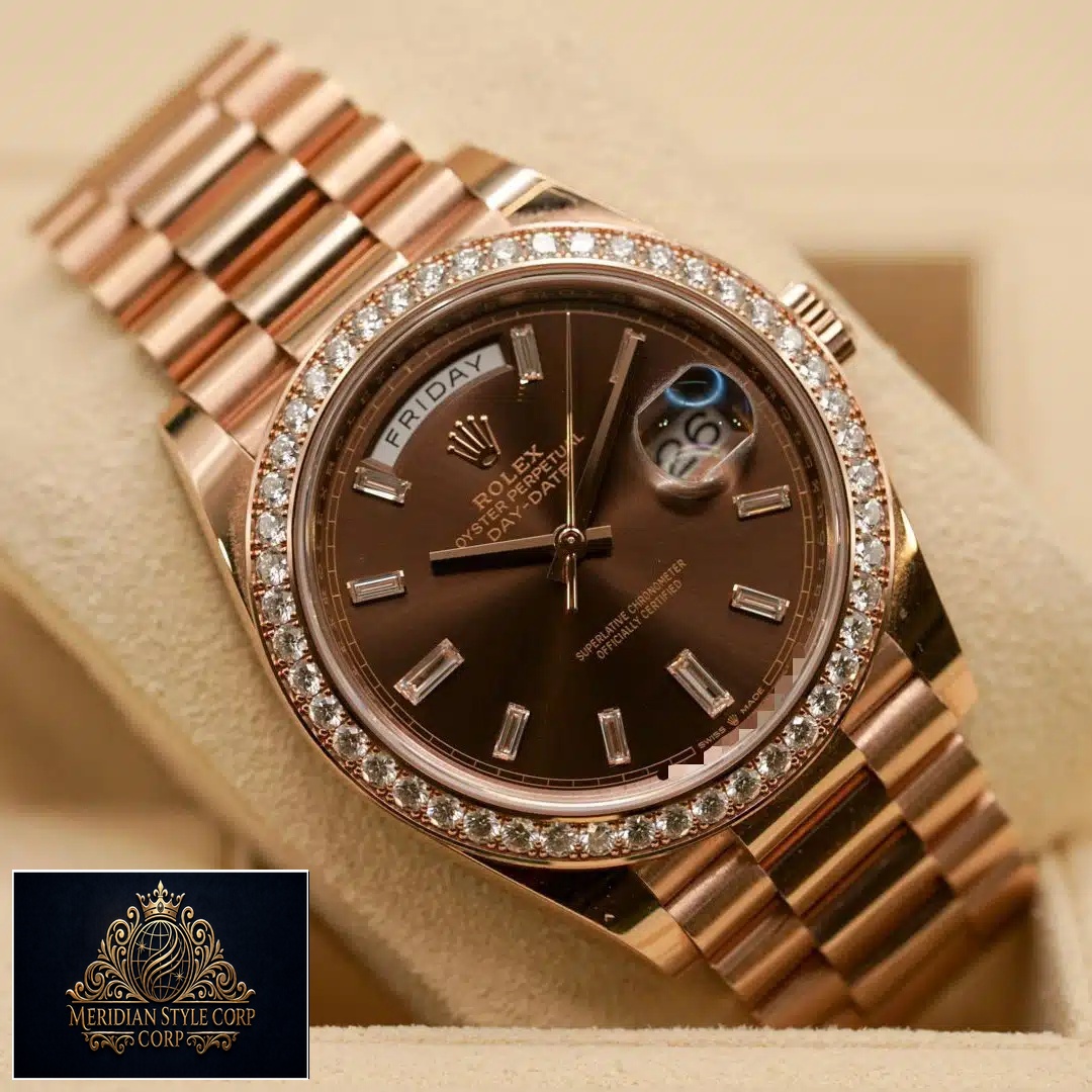 Rolex Day-Date 40 Chocolate Dial Diamond Bezel 228345RBR Replica