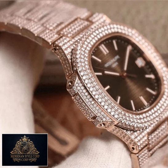 Patek Philippe 5711-R8 Nautilus Jumbo Iced Out Replica on the white glove hand