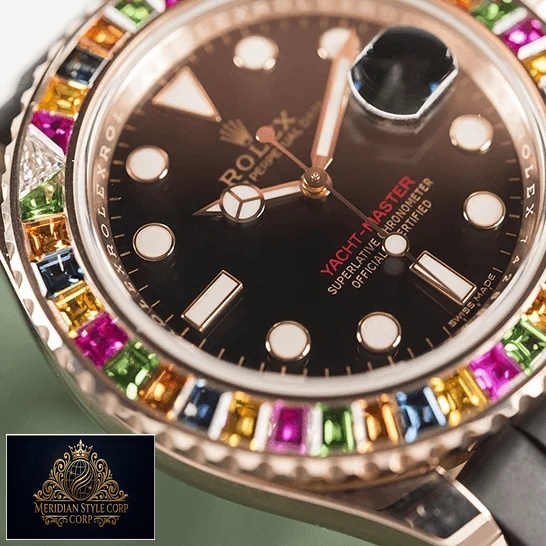 Rolex Yacht-Master Gem-Set Bezel 116695 Super Clone Quality rolex perpetual yacht master with gem set bezel 116695 replica dial ceramic Rolex Ycht Master Gem Set 116695 Replica close analog view