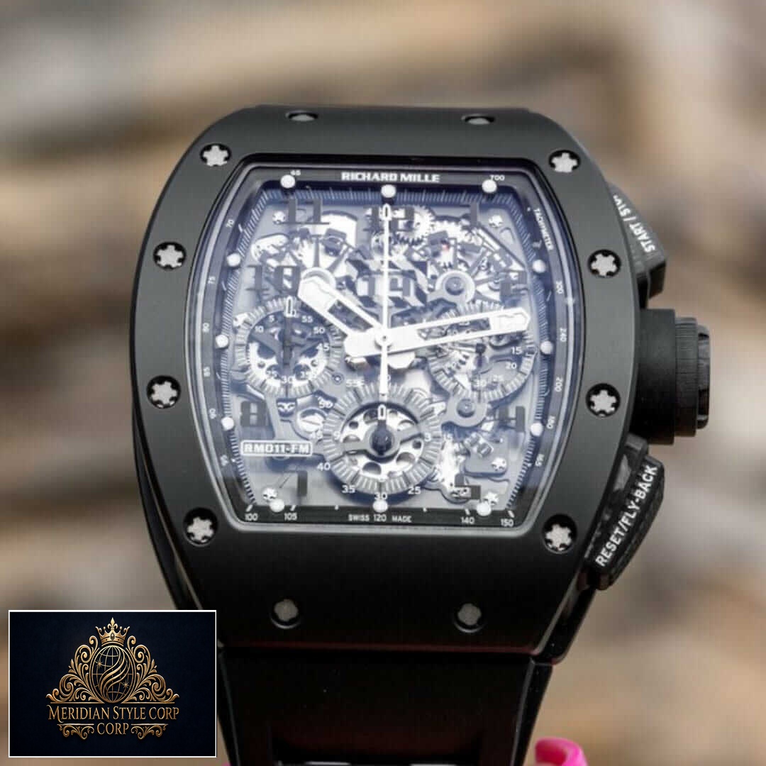 Richard Mille White Dial Black Rubber Bracelet Replica front view