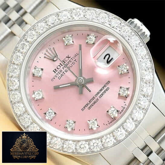 Rolex Datejust Pink Diamond Dial Diamond Bezel Replica close cyclops view