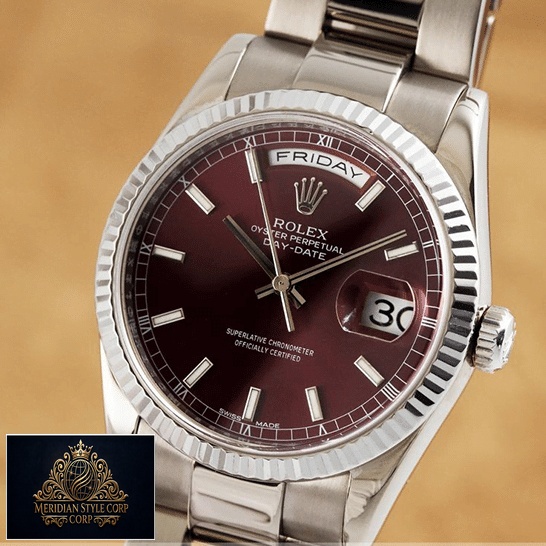 Rolex day-date purple dial oyster bracelet replica brown background