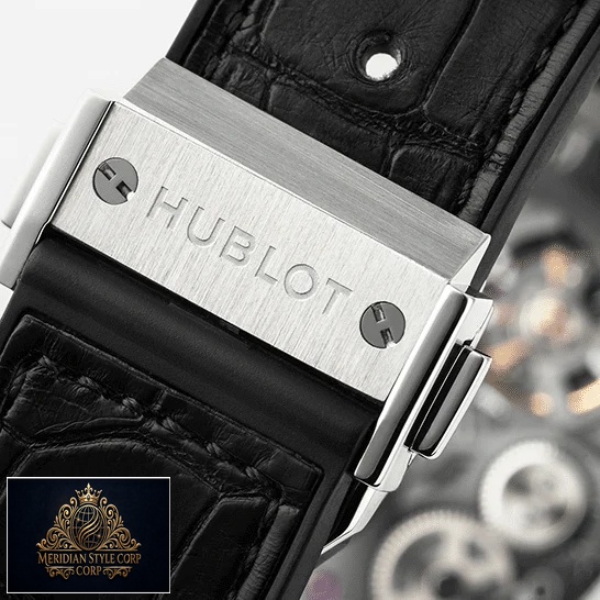 Hublot Classic Fusion Black Leather Bracelet Steel Clasp Replica closed clasp