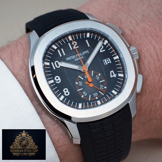 Patek Philippe Aquanaut Geneve Black Dial Replica orange second hand