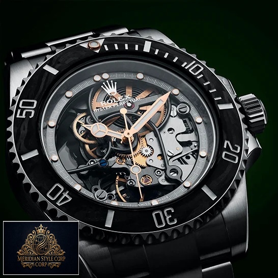 Rolex Skeleton Dial Steel 114200 Replica black background