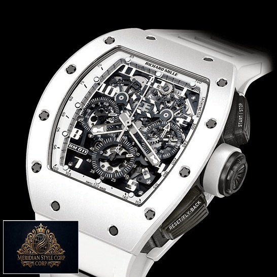 Richard Mille RM011 White Bezel Rubber Bracelet Replica black background