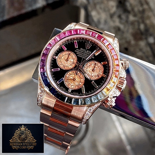 Rolex Daytona Cosmograph Rainbow Bezel Black Dial 116519 Oyster Replica