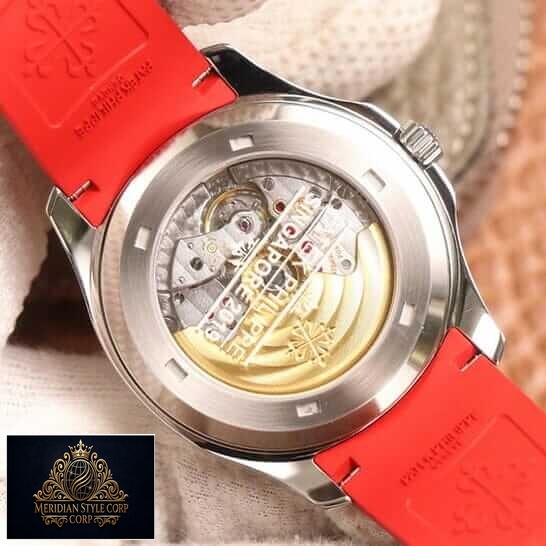 Patek Philippe Geneve Steel Case Red Rubber Bracelet Replica upside view