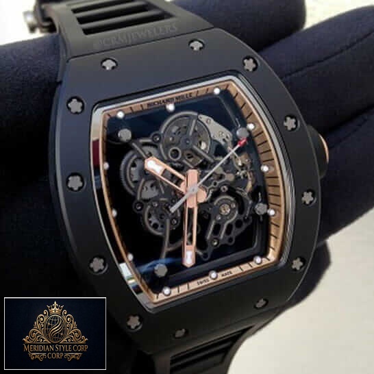 Richard Mille Skeleton Black Dial Replica on the hand