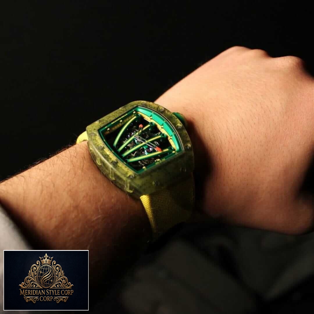 Richard Mille Tourbillion Green Bezel Replica on the man wrist