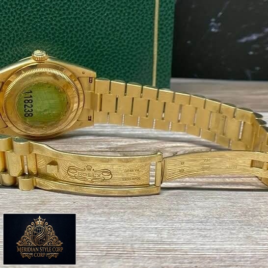 Rolex Day Date Mop 128238 Replica Yellow Gold Oyster Bracelet open Fold Clasp