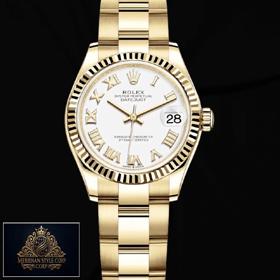 Rolex Datejust 278278 White Dial & Yellow Gold Fluted Bezel Replica Black Background