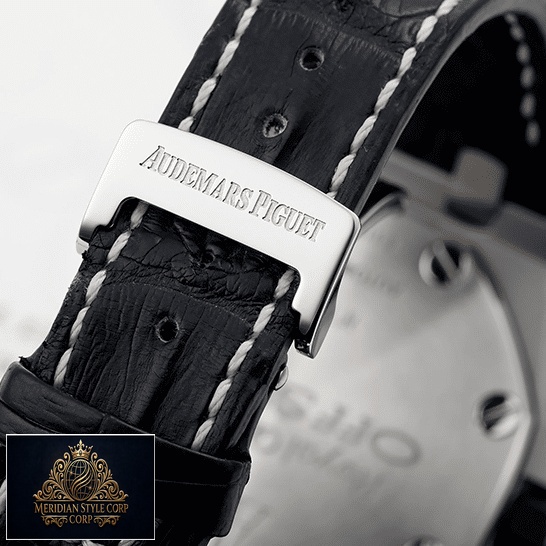 Audemars Piguet Black Leather Bracelet Steel Clasp Replica upside view