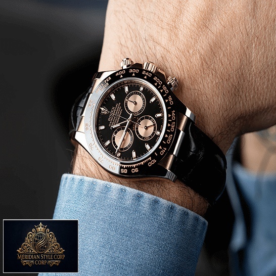 Rolex Daytona Cosmograph 116515LNBR Black Leather Bracelet Chocolate Dial Replica on is arm