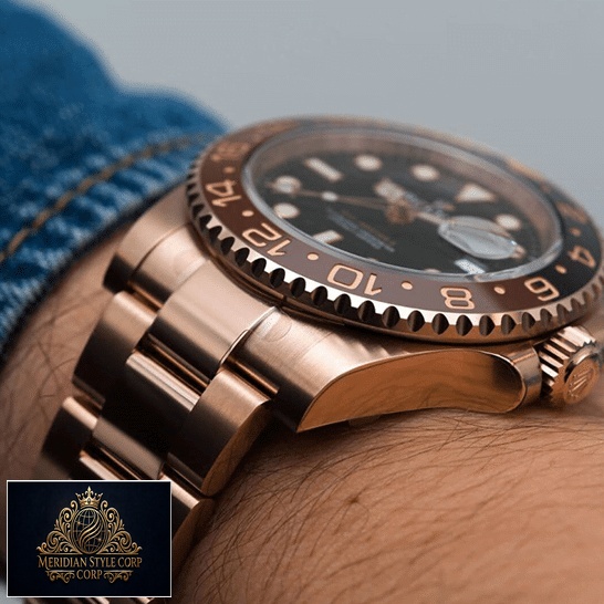 Rolex GMT-Master II 126715CHNR-0001 Stainless Steel Rose Gold Case Replica on his arm