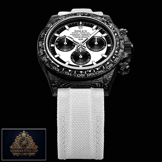 Rolex Daytona Carbon Cream Textile Bracelet 4130cr Replica Black Background