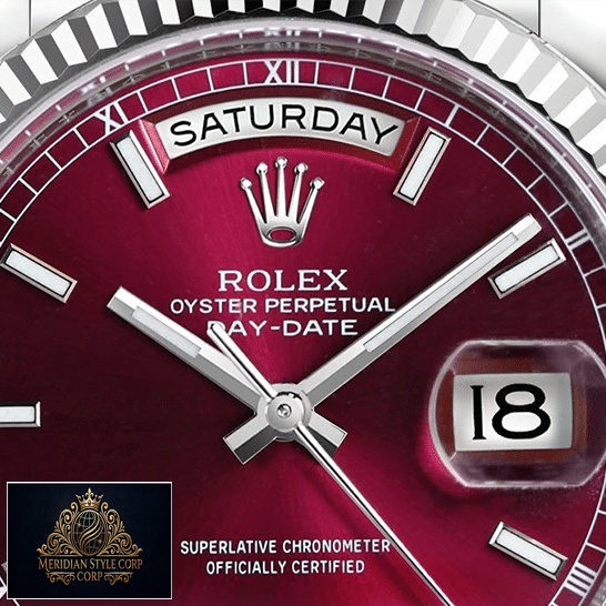 Rolex day-date 118239-0304 purple dial replica sapphire crystal close view