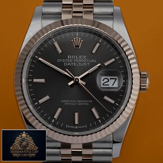 Rolex Datejust 126231 Steel Gold Grey Dial Replica orange background