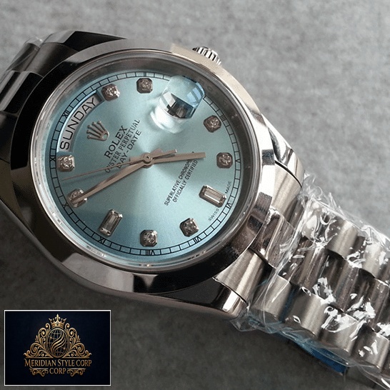 Rolex Day-Date II 218206-0009 Ice Blue Dial Replica Stainlees Steel Bezel