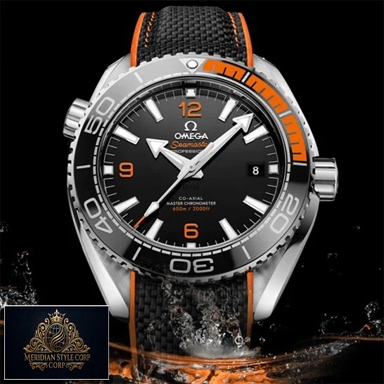 Omega Seamaster Black Dial Orange Bezel Replica black background