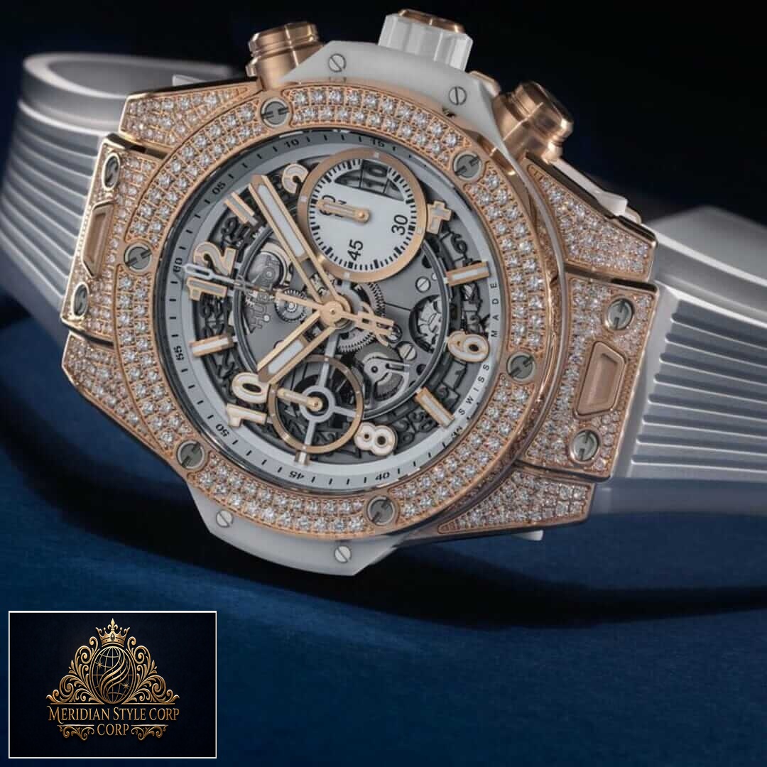 Hublot Big Bang Rose Gold Diamond Bezel Replica white background