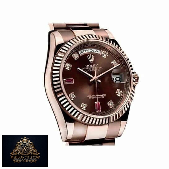 Rolex ladies Day-Date 128235 AR Stainless Steel With Rose Gold Wrapped Chocolate Dial Replica