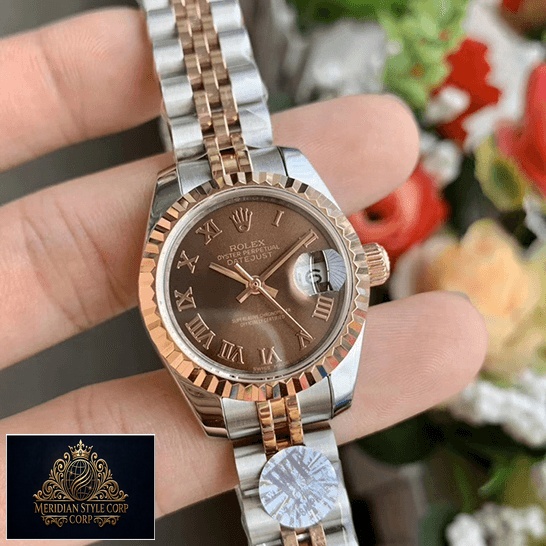 Rolex 276271 Datejust Roman Everose Gold Replica flowers background