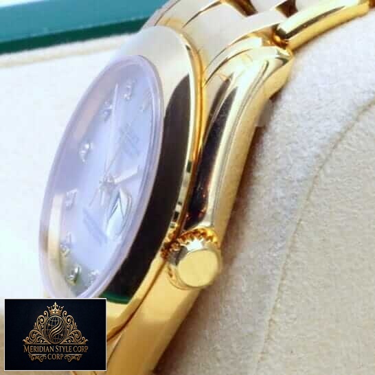 Rolex Datejust Gold Diamond Dial Replica side view crown / push button
