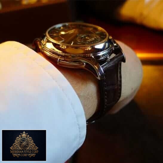 Patek Philippe Geneve Repeater Brown Leather Bracelet Replica on the man wrist