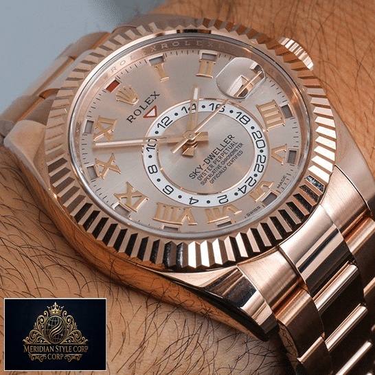 Rolex Sky Dweller Everose Gold Stainless Steel 326935 On his wrist Replica