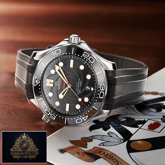 Omega Seamaster Diver 300m Co Axial Black Dial Replica side view on the card
