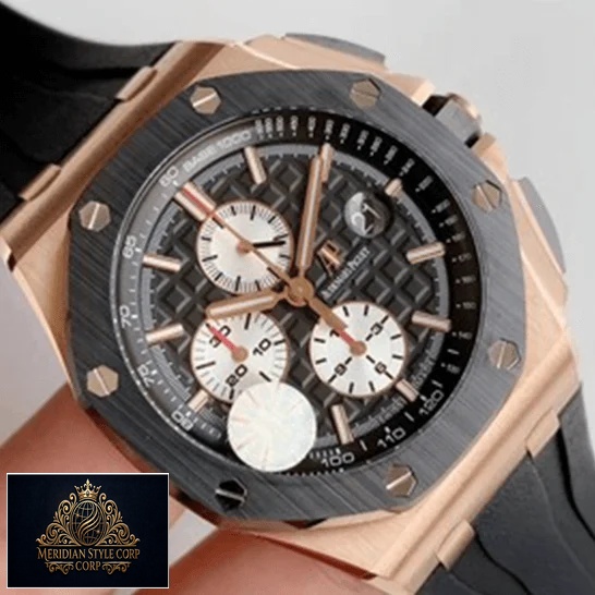 Audemars Piguet Royal Oak Black Dial Gold Case Replica on the hand