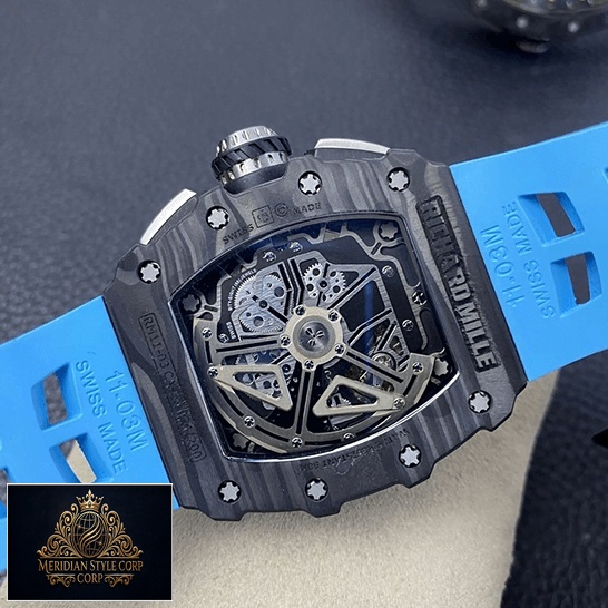 Richard Mille RM01103 Carbon Case Blue Rubber Bracelet Replica upside view