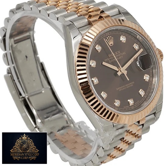 Rolex Datejust 126331 Rose Gold Replica side view and white backgorund