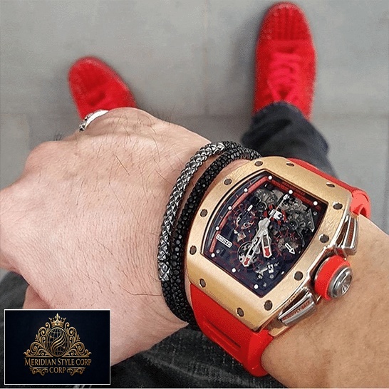 Richard Mille RM011 Red Demon Man Gold Bezel Replica on the man wrist