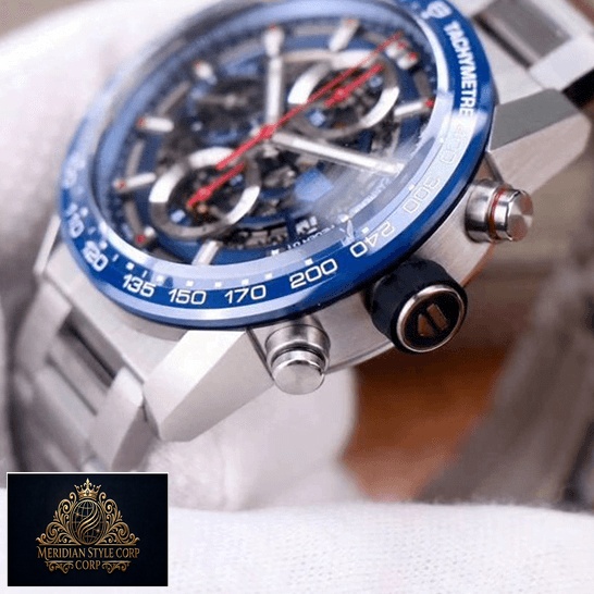 Tag Heuer Blue Dial Black Bezel Steel Bracelet Replica black crown / push button
